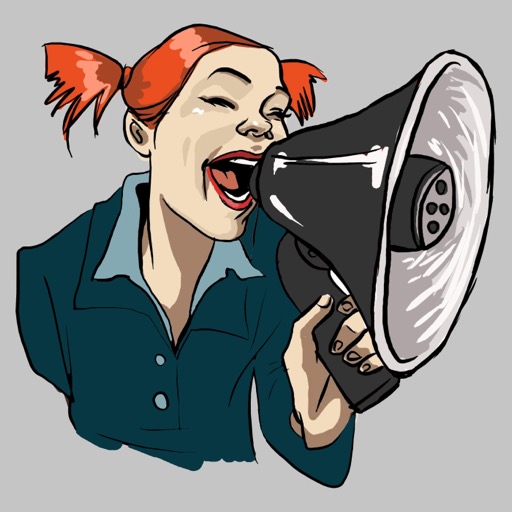 La mascotte de l'association crie dans un mégaphone